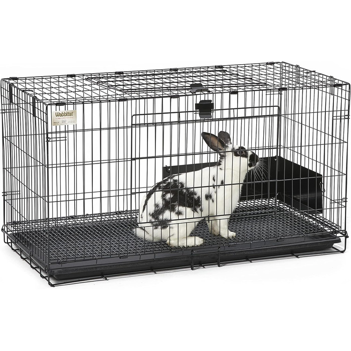 Клітка для кроликів MidWest Wabbitat, металева, 94×48×53 см, з пластиковим піддоном і сітчастою підлогою 1,3 см, чорна, складна