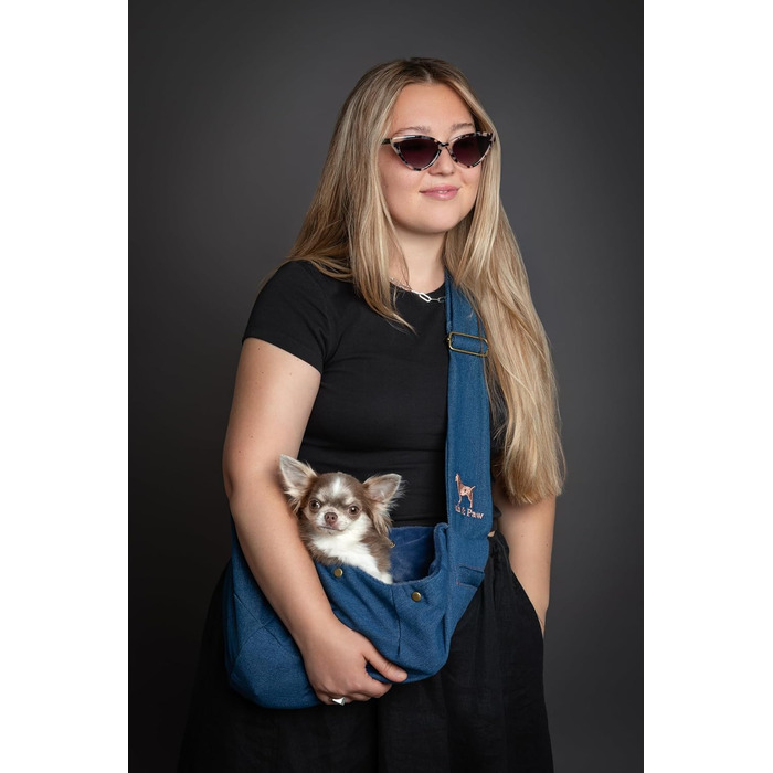 Трасик для собак Noah & Paw: переноска для маленьких собак до 5 кг, преміум денім, регульований ремінь, м'яке хутро, подвійний захист