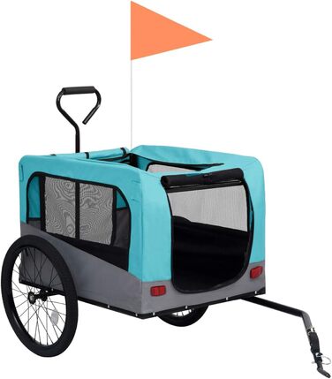 LAPOOH 2-в-1 Причіп для велосипеда та візок для бігу, причіп для собак, комфортний візок, блакитний та сірий