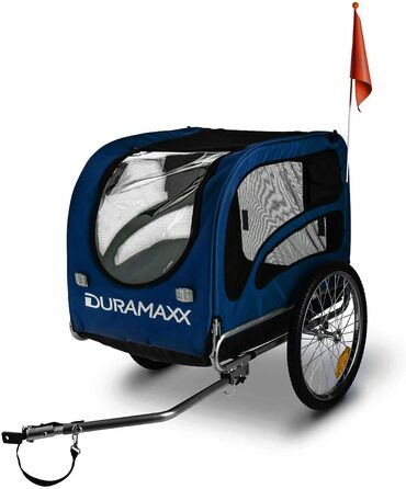 Велосипедний причіп та візок для собак DURAMAXX King Rex, 250 л, до 40 кг, для малих та середніх собак, кулькова зчіпка для велосипедів 26''-28'', синій