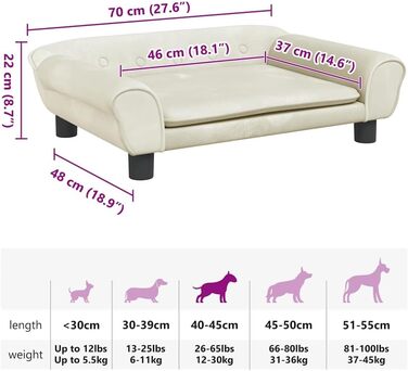 Крісло-ліжко для собак, м'яке ліжко для тварин, диванчик для маленьких собак та котів, ліжко для домашніх тварин, велюр (70 x 48 x 22 см, кремовий)