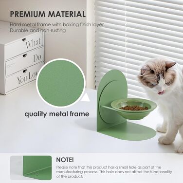 Підвищений годівниця для котів, керамічна миска для корму з металевим підставкою, протиковзна, не протікає, для дому (2 шт, зелена)