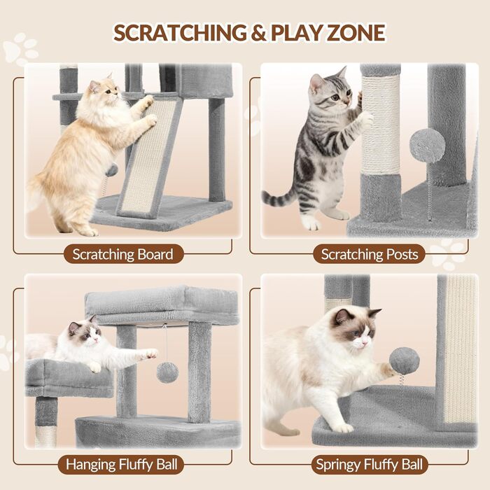 Котячий будиночок Kratzbaum 178 см, великий, сірий. Стабільний з когтеточками, лежаками, платформами та іграшками. FPMS005FG1