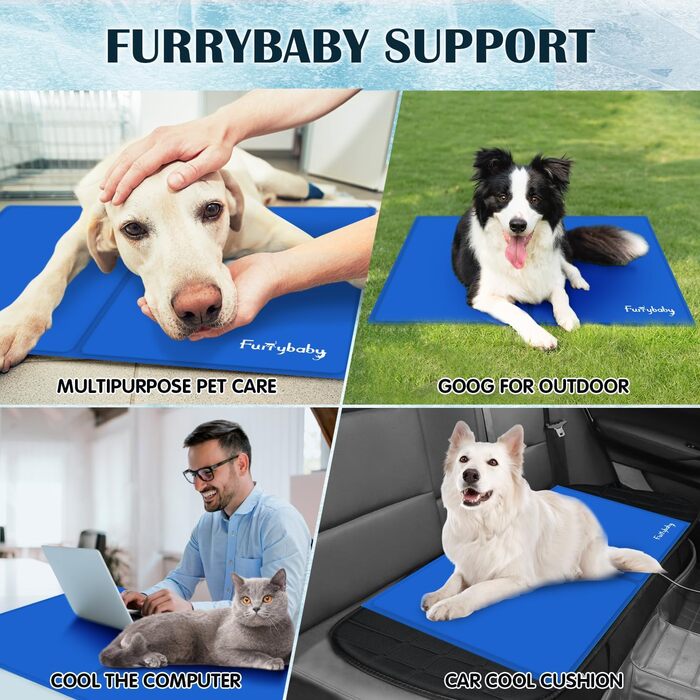 Охолоджувальний килимок для собак Furrybaby, самостійне охолодження, гель, великий, для дому, вулиці та авто, синій, 30x40 см