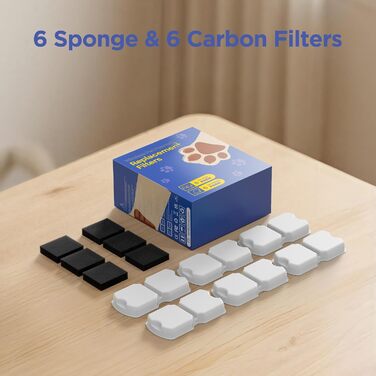 Джерело питної води для котів та собак з нержавіючої сталі, 2.6л, з вікном рівня води, дизайн водоспаду, з фільтрами (6 губок + 6 вугільних фільтрів)