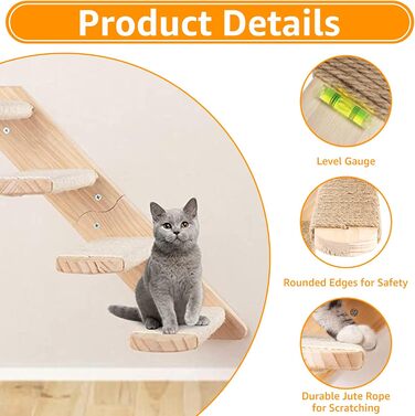 Кліматична стіна для котів DAJAVE з 8 сходинок, з джютового мотузка, для ігор та лазіння (до 20 кг)