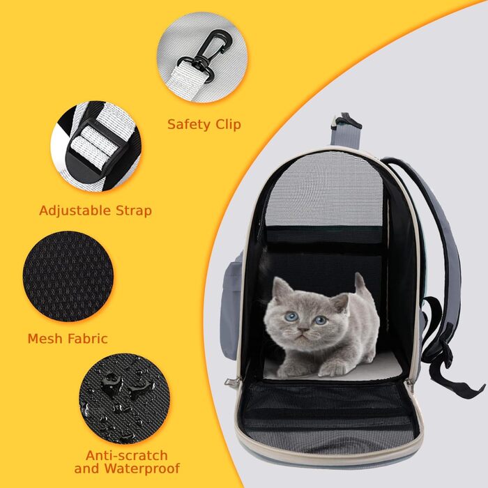 Рюкзак для кота з сіткою, рюкзак для собак, рюкзак для тварин до 15 кг, дихаючий, чорний