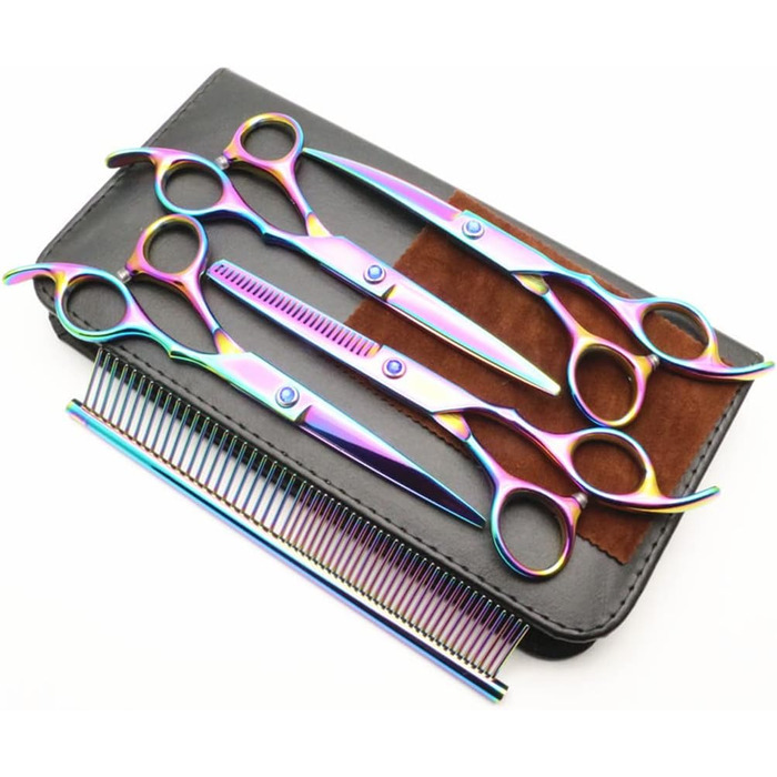 Набір професійних ножиць для грумінгу домашніх тварин, 15 см, нержавіюча сталь, безпечні, гострі, фіолетовий