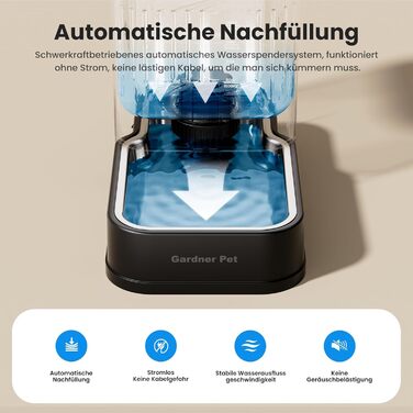 Автоматичний диспенсер води для собак та котів Gardner, годівниця з нержавіючої сталі, велика ємність (8.5л, чорний)