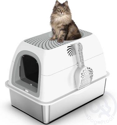 Великий лоток для котів suzzipaws, біло-сірий, топ-вхід, туалет для котів