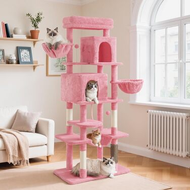 Котячий комплекс YITAHOME для великих котів з подряпальниками, будиночком та платформами, 157 см, рожевий