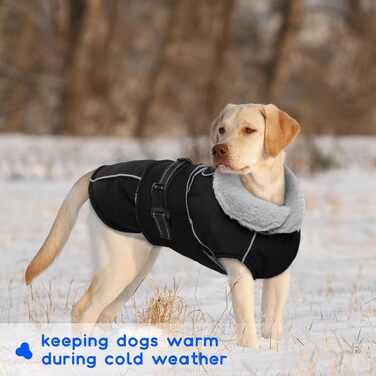 Водонепроникна куртка для собак на зиму, тепла жилетка для великих собак, флісова куртка з світловідбиваючими елементами, чорний колір, розмір XL