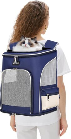 PETCUTE Рюкзак для собак і котів, дихаючий, з висувною підстилкою, прозоре вікно, складний, з запобіжним тросом, для подорожей, Малахіт-зелений + Білий (Блакитний + Білий)