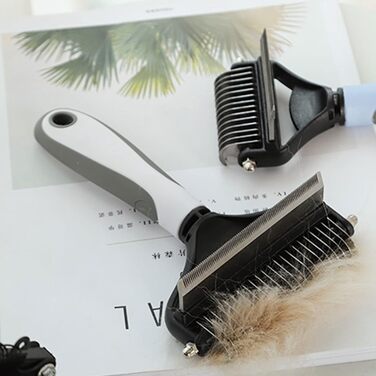 Щітка для видалення шерсті собак, 2-в-1 сталевий гребінь для розплутування, щітка для собак, великих цуценят, видаляє ковтуни (біла)