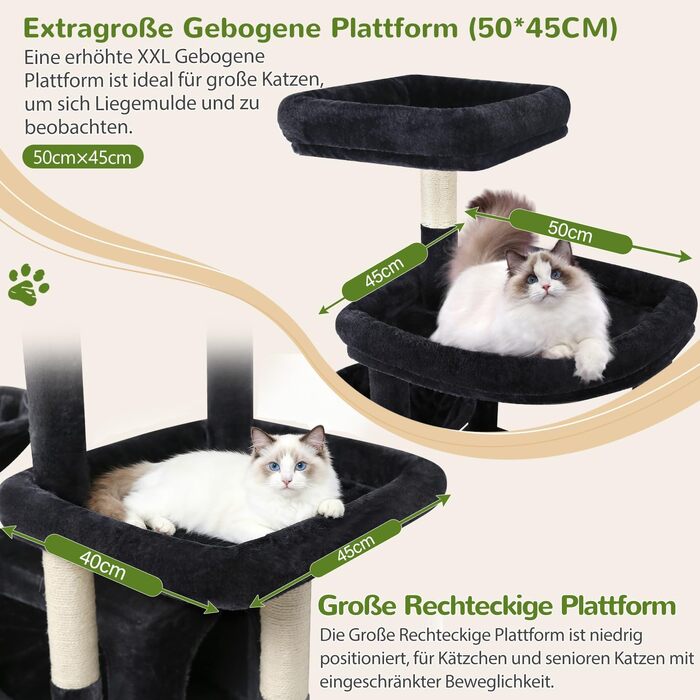 Комплекс для котів Globlazer XXL 192 см з двома печерами, сізалевим стовпом, платформами для великих котів (до 5) темно-сірий