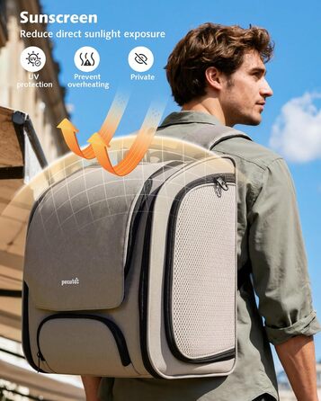 Пекют Рюкзак-переноска для кота з віконцем-бульбашкою, великий (32x26x42 см, хакі)