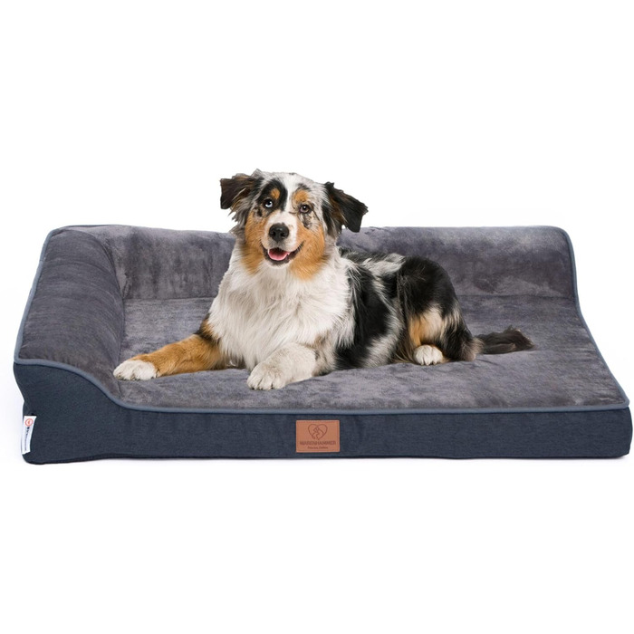 Ортопедичне собаче ліжко преміум-класу з піною Egg Foam, міцна петля, водонепроникний внутрішній чохол, собаче ліжко-софа, м'яке собаче ліжко, знімний та пральний чохол, 71 x 58 x 17 см, темно-сірий колір (L)