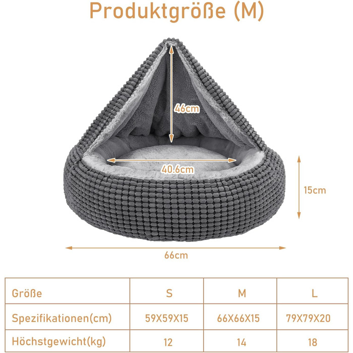 Кругле ліжко для собак та котів середніх розмірів JOEJOY, м'яке, з подушкою, 66x66x15 см, сіре