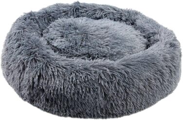 М'яке ліжко для собак та котів MEDISAFETY Milou - зручне хавчене ліжечко-острів для домашніх тварин, діаметр 50-80 см, кольори: світло-сірий, темно-сірий, бежевий, коричневий, розмір L (60 см - темно-сірий)