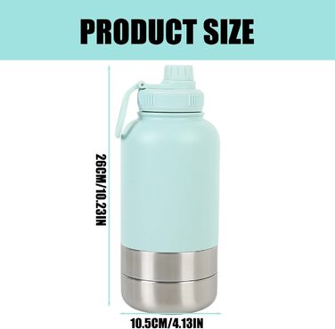 Поїлка для собак на прогулянці 950 мл – ізольована сталева поїлка з мискою для їжі та води, портативна, BPA-free, для подорожей, прогулянок та активного відпочинку (Світло-блакитний, L)