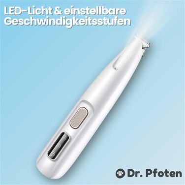 Професійний триммер для собак Dr. Pfoten PawTrim Pro - безболісна догляд за лапами, електрична машинка для стрижки собак з LED-підсвічуванням та водонепроникним дизайном, білий