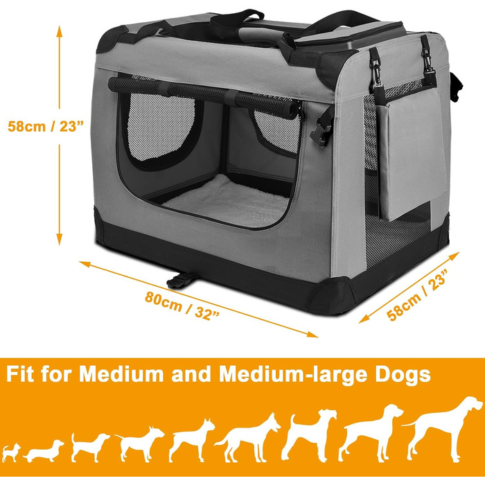Транспортна переноска для собак PISPET - складана, сірого кольору (80x55x55 см)