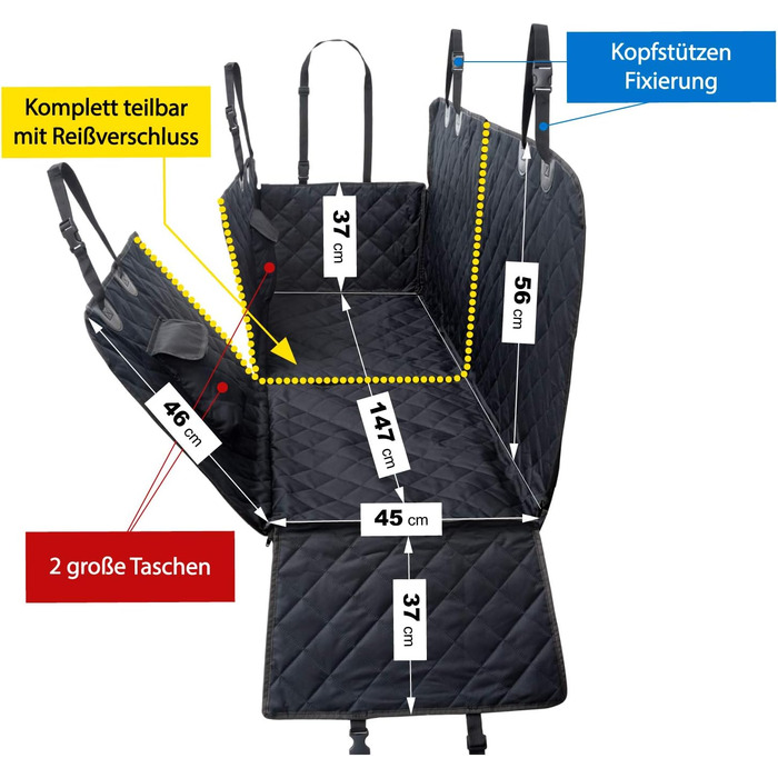 Автомобільна захисна ковдра JAMAXX з боковими захистами, водонепроникна, пральна, роздільна - ковдра з великими кишенями та блискавкою, повністю роздільна