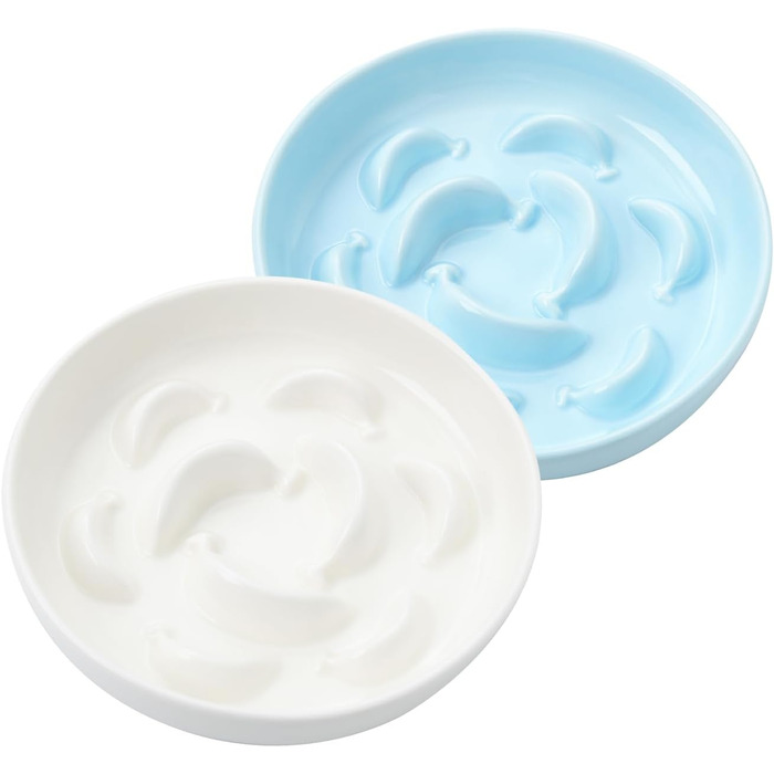 Набір мисок для котів Anti Schling Napf: 2 шт. з кераміки, для повільного годування, білі та блакитні