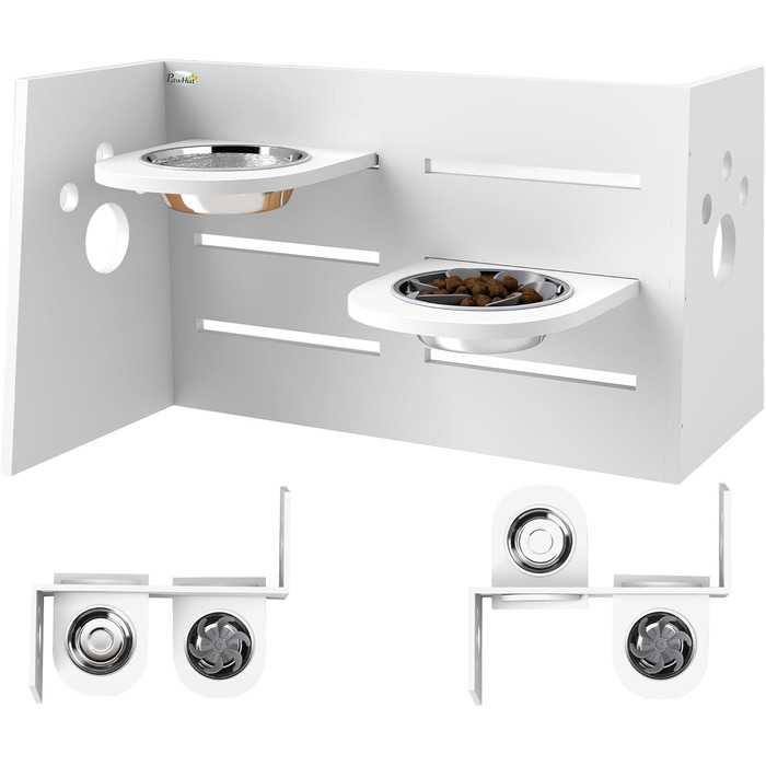 Підвищений годівниця для собак PawHut з регулюванням висоти, антизатримкова підстилка, 2 x 1000 мл, повільна годівниця, годівнича станція для середніх собак та котів, білий