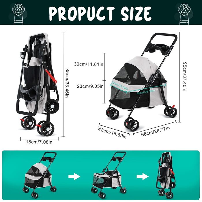 Дитяча коляска для собак та котів з тримачем для напоїв, складана, для маленьких та середніх порід, з дихаючою сіткою