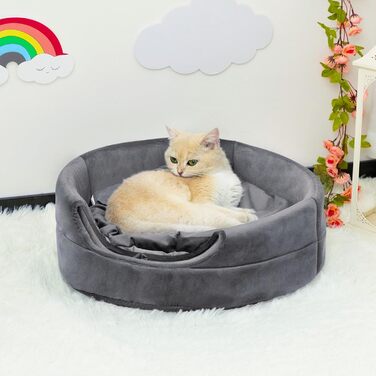 Hollypet Ліжко для котів і малих собак 2-в-1, складане, тепле, з кришталевого велюру, темно-сіре, розмір L