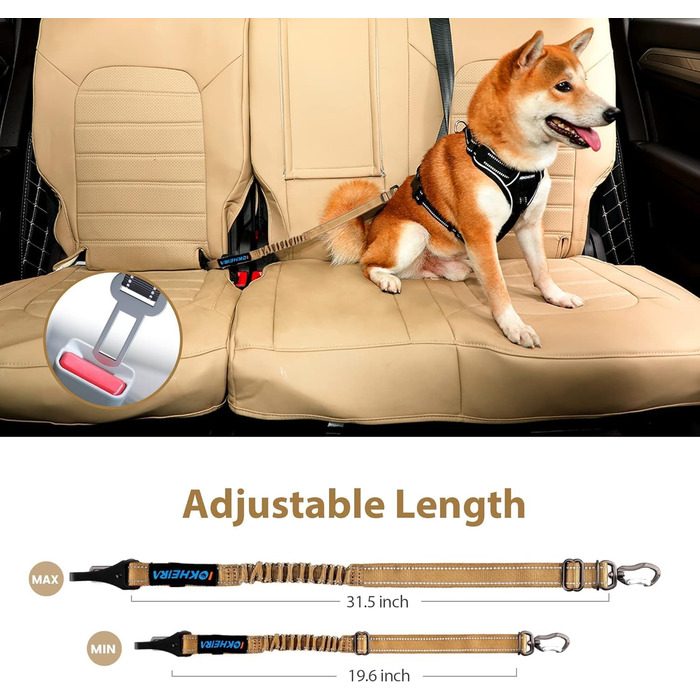 Автомобільний поводок для собак IOKHEIRA, регульований, з універсальним з'єднувачем та фіксатором (оливковий)