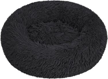 Кругле ліжко для собак та котів 60 см - М'яке, пухнасте ліжко з піднятими бортиками - Нековзний низ - Силіконова наповнювач для комфорту та тепла - Легке у догляді - (графіт)