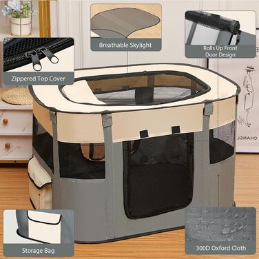 Складаний вольєр для цуценят, переносний вольєр для тварин, вольєр для цуценят, вольєр для тварин в приміщенні, вольєр для кошенят, цуценят, кроликів, сірий, 90 x 70 x 58 см