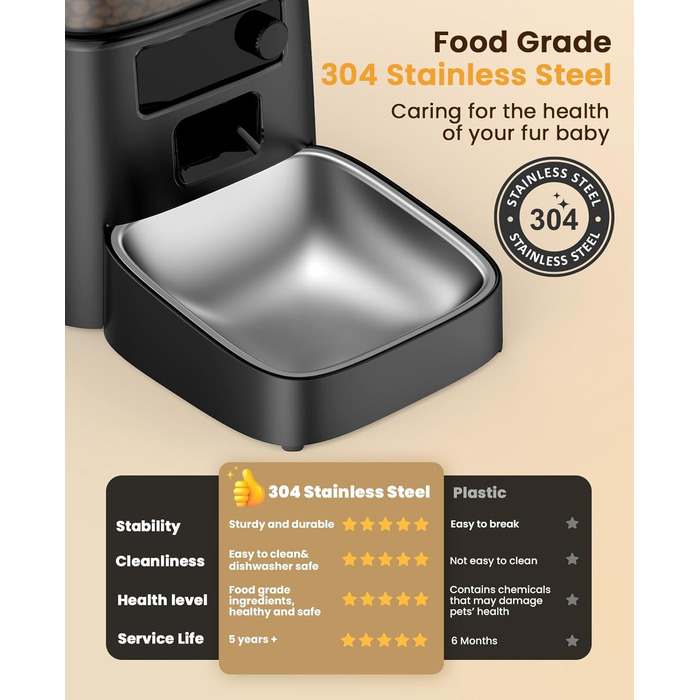 Автоматичний годівниця для котів та собак Oneisall 3.5L з таймером, нержавійна чаша 3L