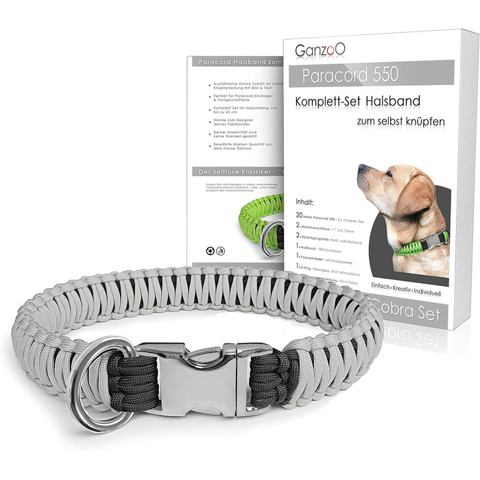 Набір для плетіння паракорду Ganzoo 550: нашийник для собак, DIY, подарунок (сірий)