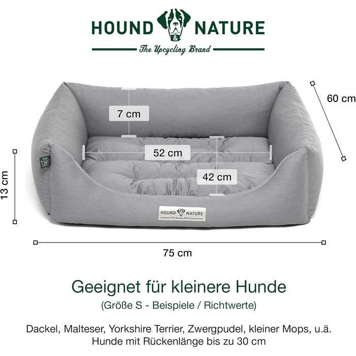 HOUND & NATURE: М'яке ліжко для собак Bern, розмір S (75x60 см), світло-сіре - кушетка для маленьких собак, знімний чохол, легко миється