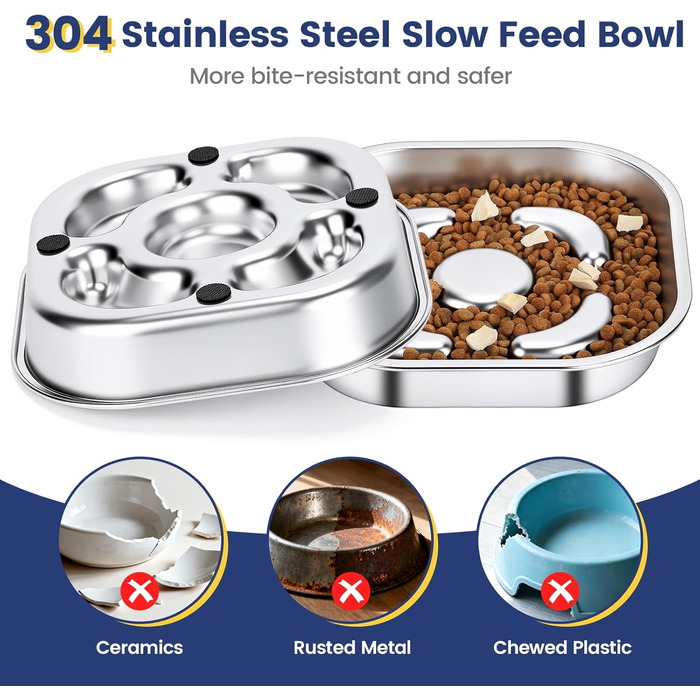 PETTOM Миска для собак протиковтання, нержавіюча сталь, Ø21 см, велика, повільне годування (23*23*4,5 см)