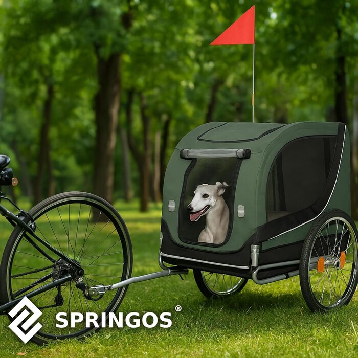 Причіп для собак SPRINGOS до 40 кг з прапорцем