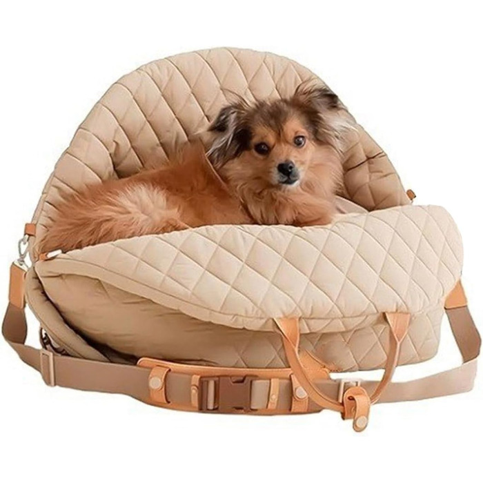 Міцна переноска для собак ZYHARUKO з кишенькою для зберігання, 3-сторонні кільця, неслизьке дно для авто, подорожей, дому, зручна переноска для собак (кремовий)