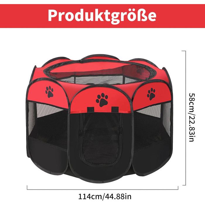 Розкладний вольєр для цуценят, переносний вольєр для собак, загон для тварин у приміщенні 74x43 см (Червоний)