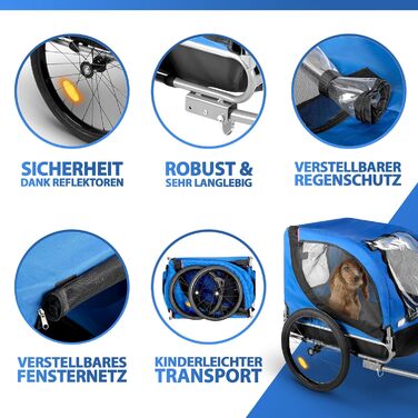 Причіп для велосипеда з захистом від дощу, для собак до 40 кг, складання, блакитний