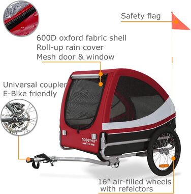 DOGGYHUT® Tobi - великий велопричіп для собак, 35 кг, зелений/червоний