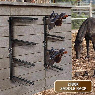 Стійка для сідел TOPTGO з 4 рівнями, настінна, для зберігання західних та англійських сідел – міцна сталева стійка, витримує до 136 кг, для збруї, підкладки, аксесуарів тощо