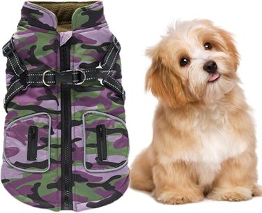 Зимова куртка для собак, теплий зимовий плащ для собак - світловідбивна куртка для собак, жилет для собак з інтегрованим шлейкою для маленьких та середніх собак (фіолетовий, M)