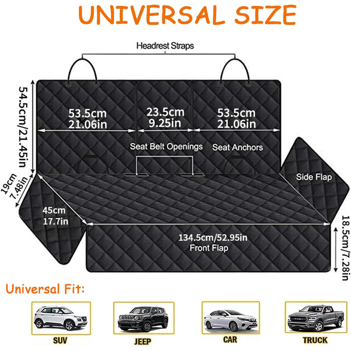 Захист для автосидіння для собак 4-в-1, чорний. Водонепроникний, стійкий до подряпин, антиковзаючий. Підходить для всіх авто, SUV.