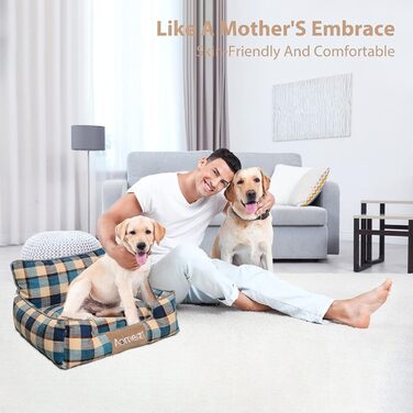 Ортопедичне собаче ліжко PETCUTE з підголовником, блакитне, для собак середніх та великих порід, знімний, washable, антиковзне, м'яке