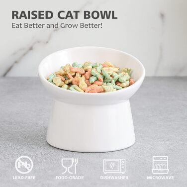 Котло propositions для котів з кераміки, піднятий годівниця, 15° нахил, 280 мл, білий, великий - для запобігання зригування