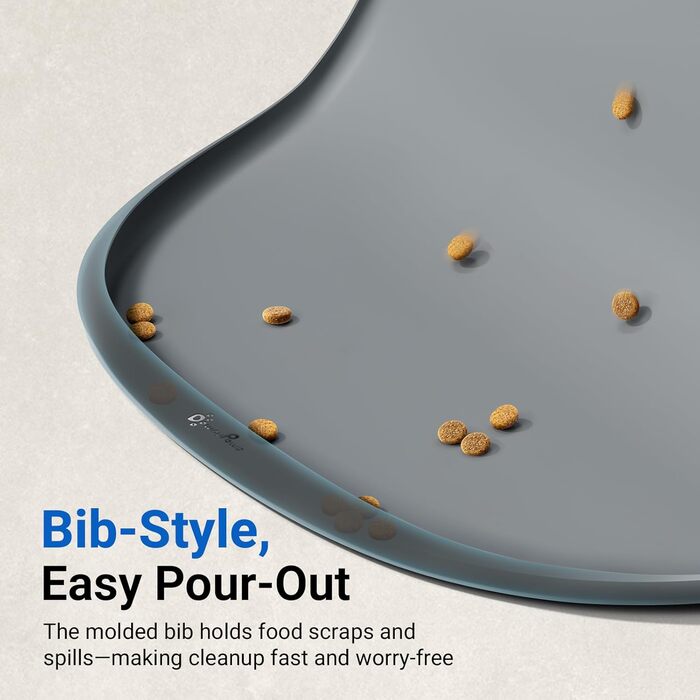 Килимок для годування домашніх тварин DownyPaws: антиковзаючий, вологостійкий, з високим бортиком, 61x43 см, сірий