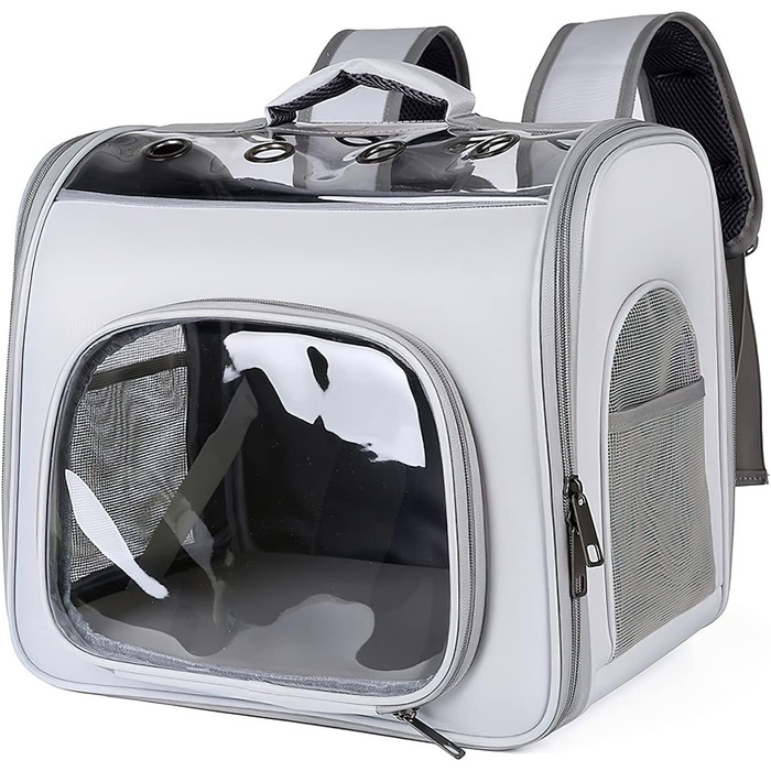 Рюкзак для кота Galatée з фронтальною відкриваемою конструкцією, сірий. Дихаючий рюкзак для вигулу собак та котів, для подорожей та прогулянок.